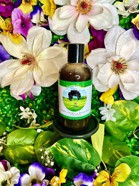 Honey, Chebe & Black Soap Herb Infused Shampoo( Fenugreek, Chebe, Black Soap, Raw Honey, Aloe Vera, Peppermint)